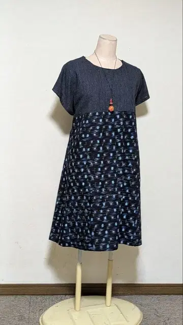서생명주 네이비 나염 빈티지 원단 기모노 리메이크 원피스 A 9