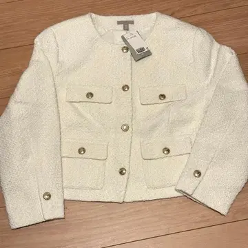 H&M 노카라 트위드 자켓 화이트 XL