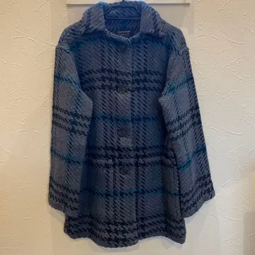 존 브라니건 체크 편직 카라 부착 코트