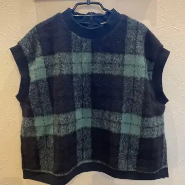 maillot 마이요 체크 무늬 슬리브리스 니트 베스트