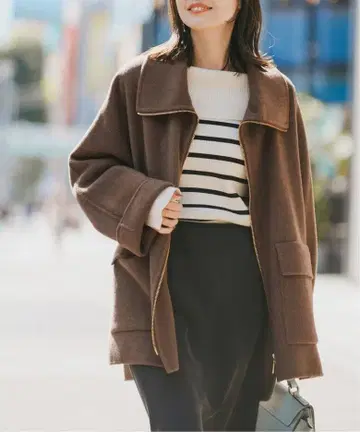 24AW 카멜 믹스 리버 지퍼 코트