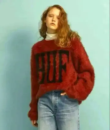 레어, HUF 플러피 니트 긴팔, 브라운 계열 새상품, 플러피 스웨터