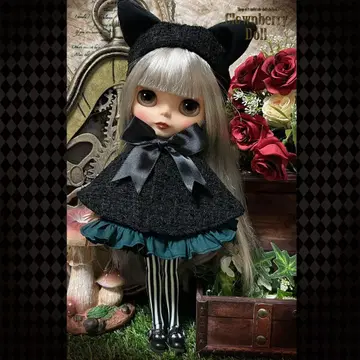 트위드 검은 고양이 베레모 & 판초 브라이스 아웃핏