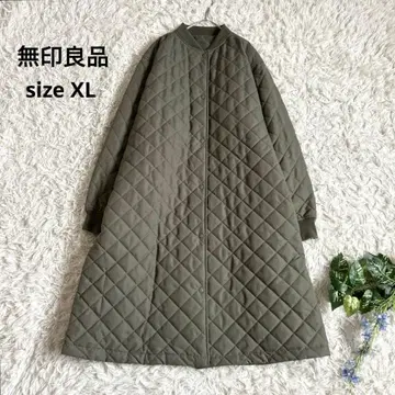 새상품급 무인양품 롱 퀼팅 코트 충전솜 세탁 가능 카키 빅 사이즈 XL