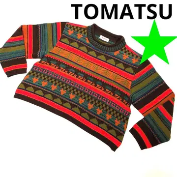 TOMATSU 노르딕 무늬 긴팔 니트 숏 기장