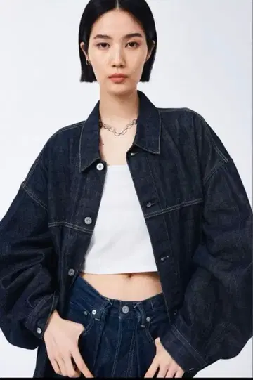 스터닝 루어 오버 슬리브 크로스 데님 자켓 KURO iro