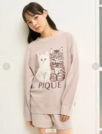 젤라또피케 트윈캣 자카드 풀오버 핑크