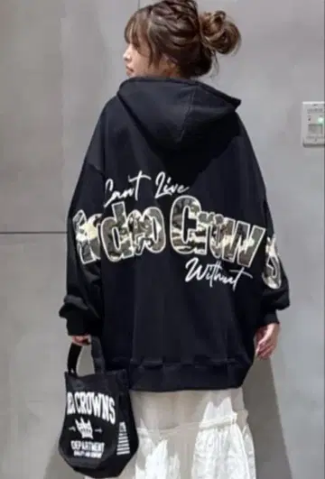 로데오 크라운 로고 아플리케 루즈 후드티 BLACK 택 포함 새상품