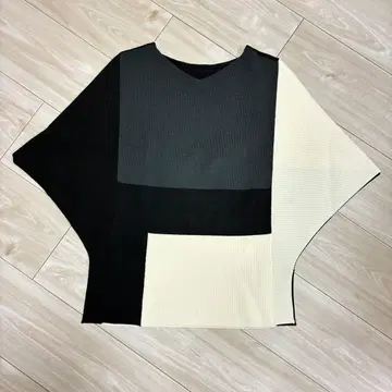 컬러 블록 디자인 칠부 소매 상의 S