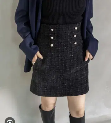 RANDA 트위드 하이웨스트 미니 스커트