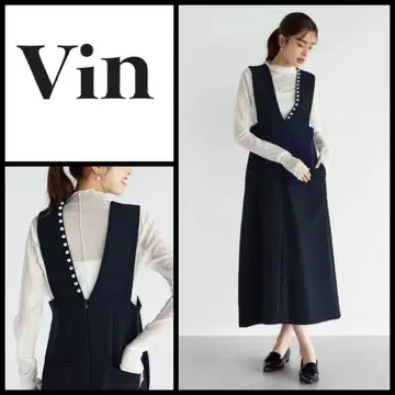 vin  라인 펄 오버롤 스커트 네이비 정가 18700엔