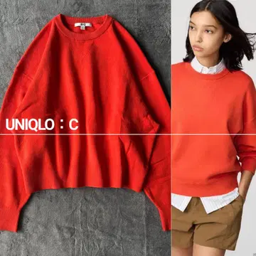 [ 인기 ] UNIQLO:C 스무스 코튼 크루넥 스웨터 오렌지 L