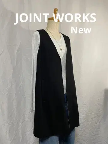새상품 JOINT WORKS 블랙 롱 베스트 V넥 포켓 부착