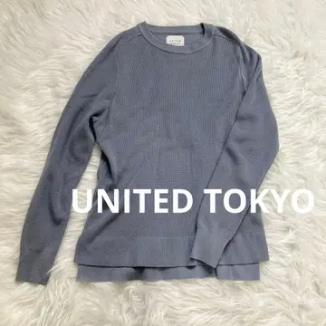 UNITED TOKYO 블루 크루넥 니트 코튼