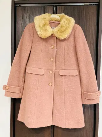 VIS 퍼 옷깃 핑크 롱 코트