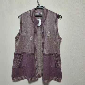 퍼플 꽃무늬 자수 니트 베스트