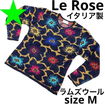 Le Rose 긴팔 니트 꽃무늬 네이비 이탈리아제