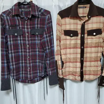 blutenblatt 체크 무늬 긴팔 셔츠 베이지/브라운 2장 세트