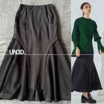 [ 새상품급 ] UN3D. 레이어드라이크 플레어 스커트 블랙 36