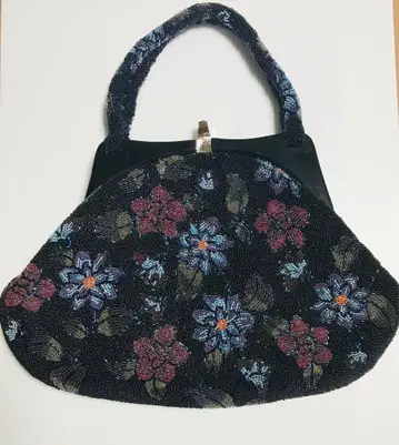 [ 중고 ] 비즈 백 블랙 꽃 일본 정통의상 소품