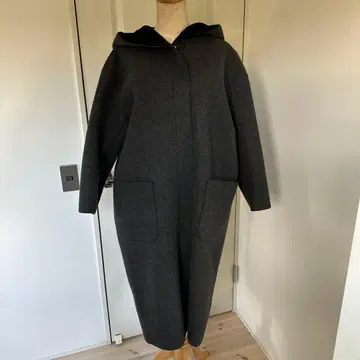 미즈이로 인드 그레이 후드 부착 롱 코트