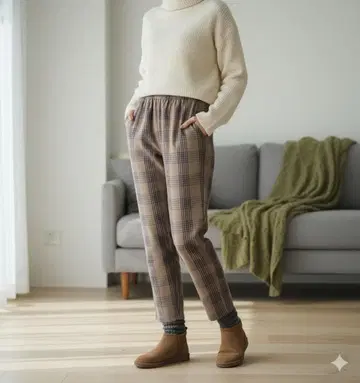 유나이티드 애로우즈 셰프 팬츠 체크 무늬 브라운 캐주얼 S