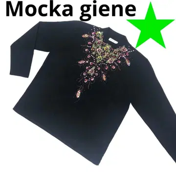 Mocka Grene 꽃무늬 긴팔 니트 스팽글 비즈 자수 블랙