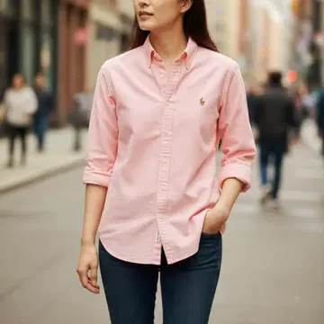 랄프 로렌 핑크 버튼 다운 셔츠 긴팔