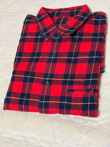 파파스 빨간색 타탄 체크 면 기모 셔츠 L