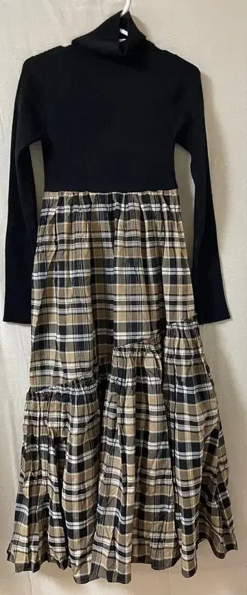 Mila Owen 리브 니트 체크 무늬 롱 원피스