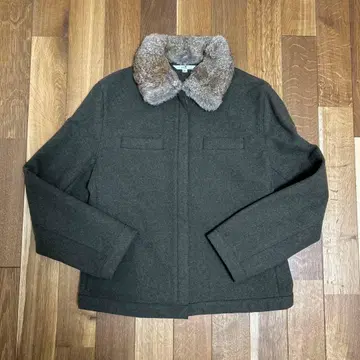 23구 퍼 옷깃 박스 실루엣 울 자켓 카키