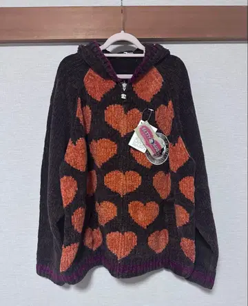 BETTY BOOP 하트 무늬 후드 부착 니트 지퍼 가디건