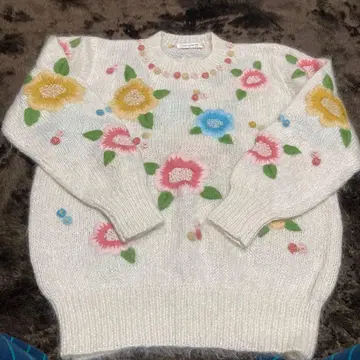 레트로 TOMATSU BOUTIQUE 꽃무늬 자수 슈퍼 모헤어 스웨터