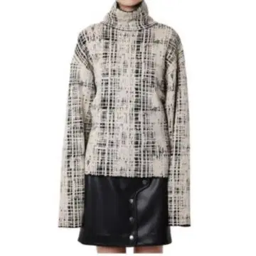 르쉘블루 스크래치 체크 니트탑