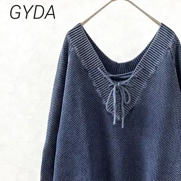 GYDA 니트 스웨터 V넥 레이스업 심플 빅 루즈핏