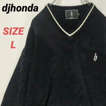 djhonda 니트 스웨터 자수 로고 블랙 남성용 L V넥