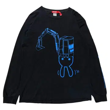 CUNE 셔블 토끼 소매 로고 프린트 롱T 블랙 M