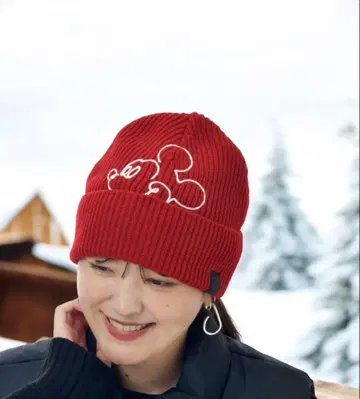 신상! 미키 모자 캡 니트 라인 아트 레드 미사용 새상품!