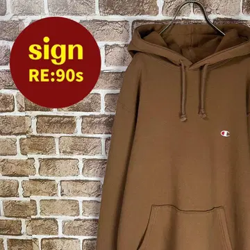 Champion 챔피온 로고 자수 후드 맨투맨 브라운