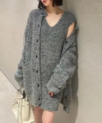 FRAY I.D 롱 가디건 & 미니 니트 원피스 세트