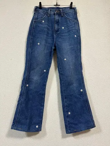 플레어 데님 꽃 자수 인디고 블루