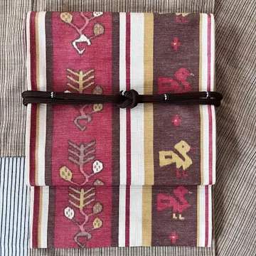 캐주얼 오비 츠무기 귀여운 새가 늘어선 벽화풍 전 통 패턴 순수 실크