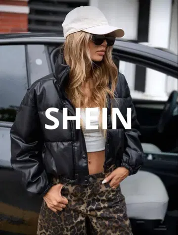 새상품급 shein 블랙 숏 크롭 다운 자켓 가죽