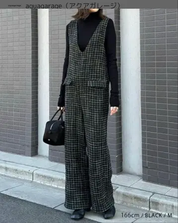 아쿠아 차고 트위드 V넥 올인원