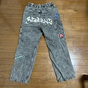 SEQUENZ 그래피티 디자인 카고 데님 팬츠