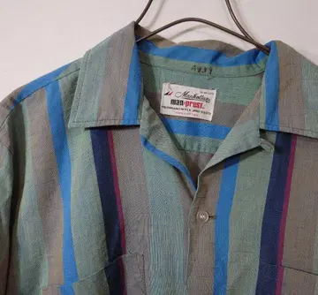 60s 카스리 멀티 컬러 오픈 카라 셔츠 보드 셔츠 코튼