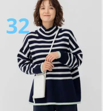 택 포함 새상품 23구 S 울 나일론 보더 하이넥 니트 32