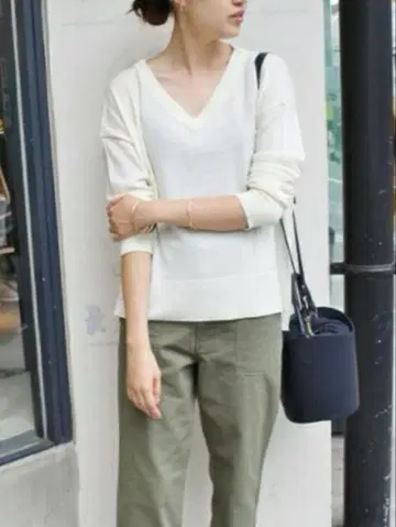 거의 새상품 SLOBE IENA 워셔블 하이 게이지 울 V넥 니트