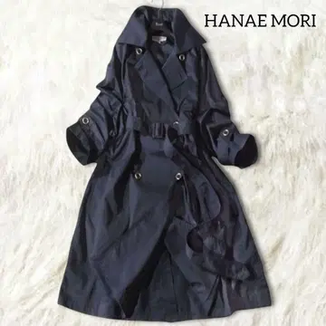 하나에모리 트렌치코트 롱 코트 네이비 넉넉한 레트로 아우터
