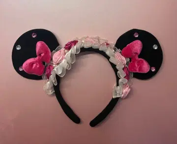 미니 장미 레이스 머리띠 디즈니 블랙 핑크